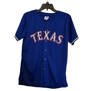 Texas Rangers #32 Hamilton Blue, Red, White 100% Polyester Button Up Y-L Jersey